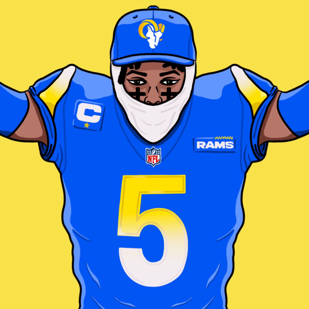 Aaron_Demant's tweet image. I recently created an illustration for @RamsBrothers featuring @jalenramsey  

Here is the full image and some close ups. 

Let’s go get that NFC West Title Ramily! 

#larams #ramshouse #nfl #art #illustration #digitalart #procreate #losangeles #jalenramsey