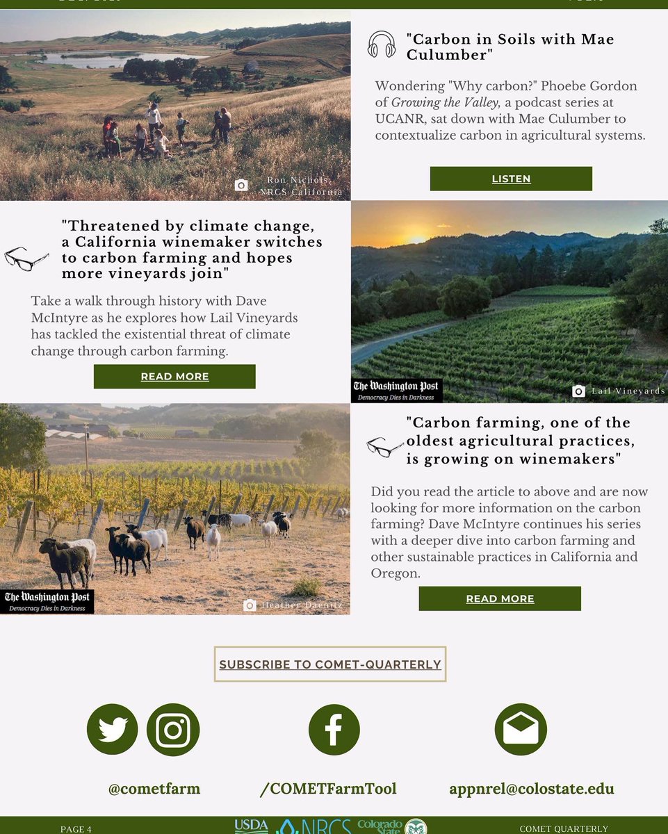 CometFarm's tweet photo. COMET-Quarterly December Newsletter! To access links in the newsletter or to view as a pdf, head over to https://t.co/djeEsdwxGJ

#climate #cometfarm #comettools #soil #carbon #soilcarbon #agriculture #soilscience #nrcs #usda #farming #carbonfarming https://t.co/PnGtU7jvap