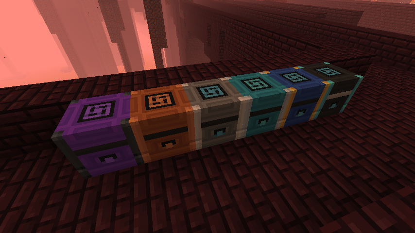 pyrolusite_'s tweet photo. Always been partial to the Iron Shulker Boxes mod. You want bigger storage ? Earn it. Reach the End. So I made a very tech-y texture and gui replacement for them. (the one with the black rods is a vanilla shulker box) https://t.co/nrAo0lmrd3
