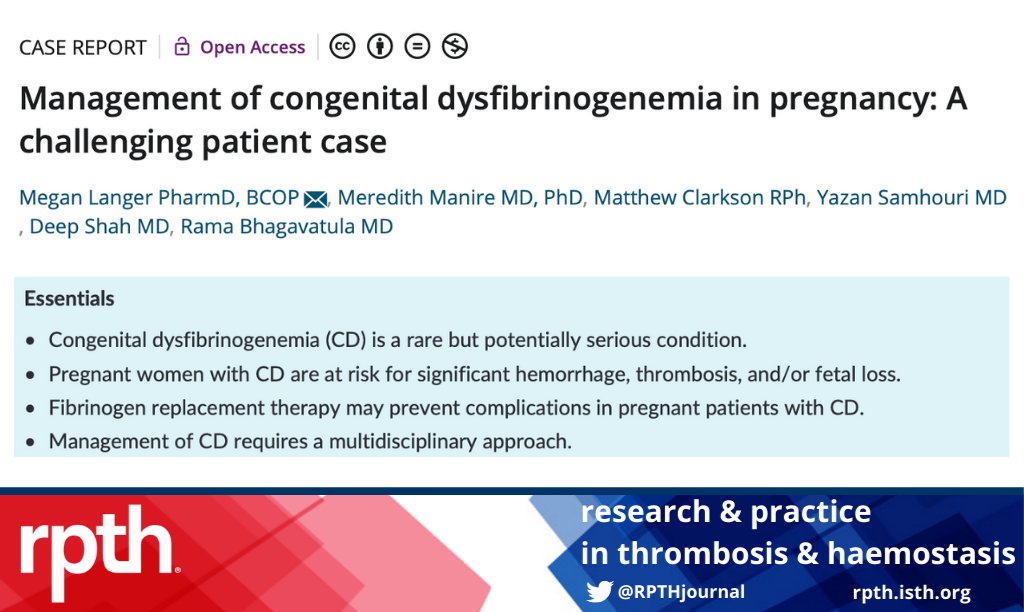 RPTHjournal's tweet photo. Have you read the latest #RPTHCaseReport by @MegLanger @yazansamhouri &amp; @deepshah88? Congenital dysfibrinogenemia &amp; the use of replacement therapy to avoid complications in pregnancy – a multidisciplinary approach for ideal care is needed for these pts! https://t.co/445TrIv9DS https://t.co/zOxcFHFUEu