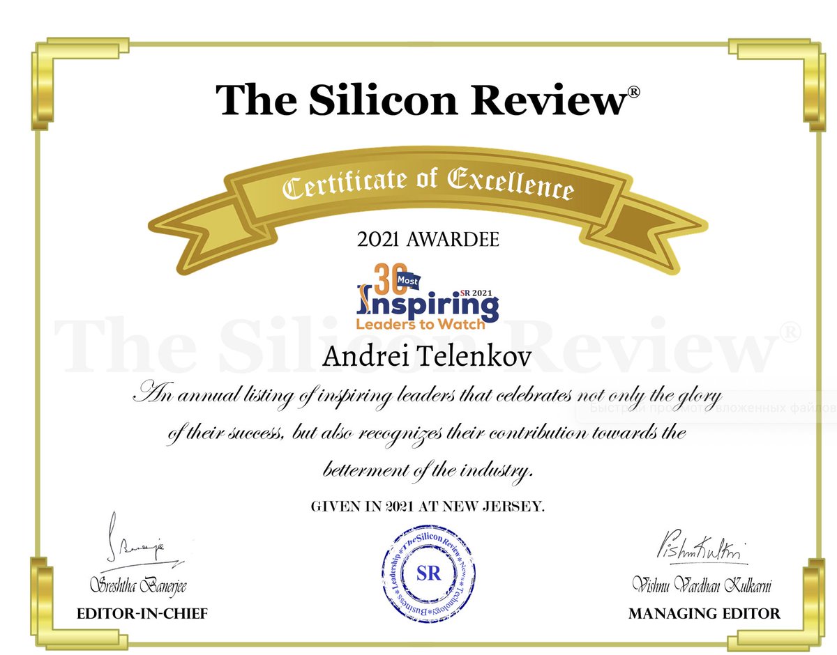 NtechLab's tweet photo. Andrei Telenkov, CEO of #NtechLab, has been awarded a certificate of excellence by The Silicon Review as one of the “30 Most Inspiring Leaders to Watch in 2021.” Read his interview for The Silicon Review: https://t.co/9ta8oxXtW2 https://t.co/rWkNnZErzh