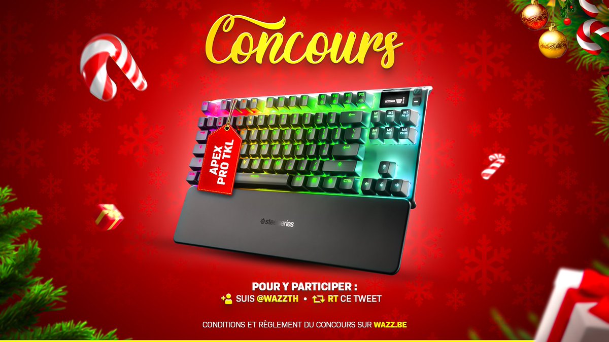 #CONCOURS 🎁 Jour 10 sur 15
Tente de gagner un clavier Apex Pro TKL de chez SteelSeries ! ⌨️

Pour y participer, tu dois :
👉🏼 suivre <a href="/wazzth/">WaZz</a>
 👉🏼 RT ce tweet

Participe aussi sur Instagram pour doubler tes chances : instagram.com/p/CXtlR21styC/ 🍀