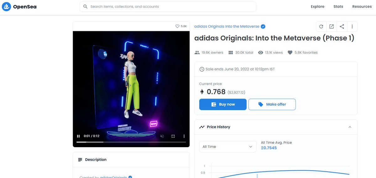 CoinMarketExp's tweet photo. Adidas in the metaverse space is quite interesting in a way. Seems like the supply is capped at 30k and people are already hopping on to it. https://t.co/ZDb56xgfrI