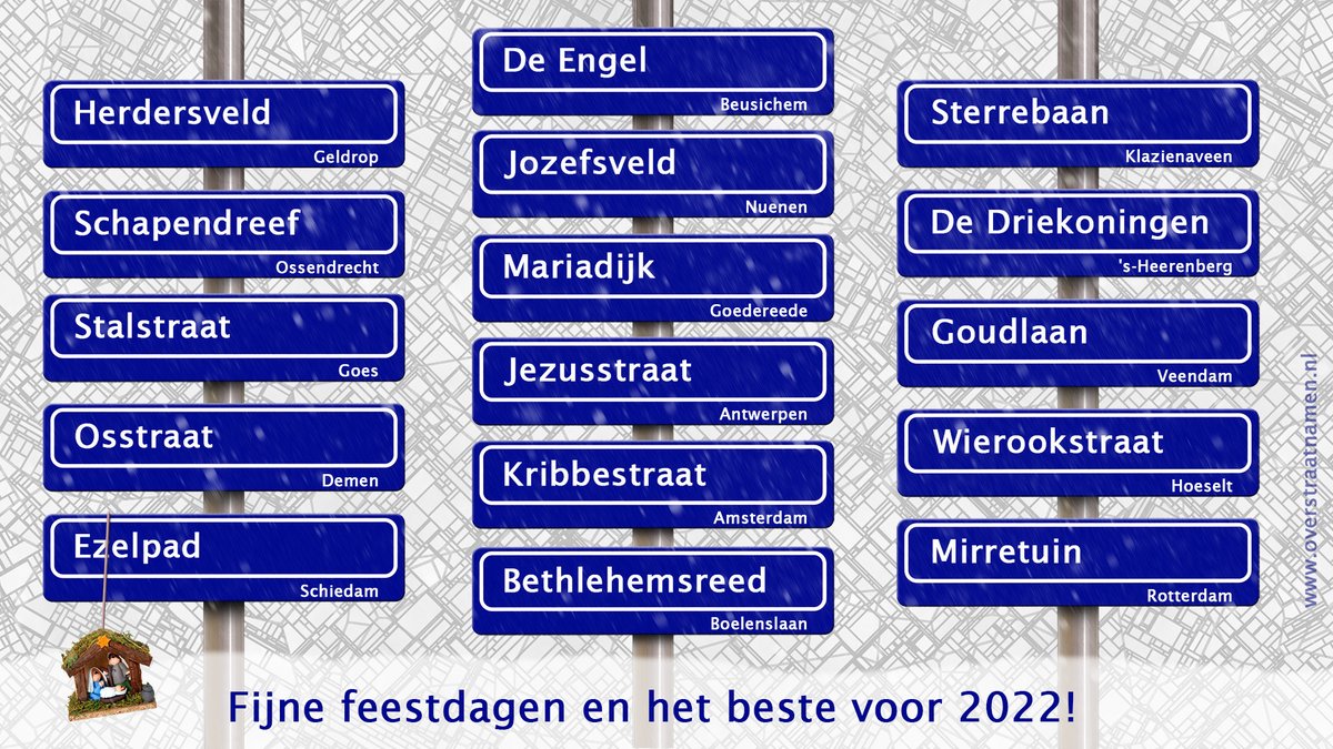 straatnamen's tweet image. Ik zeg het met straatnamen: fijne feestdagen! #kerstkaart #kerkstraat