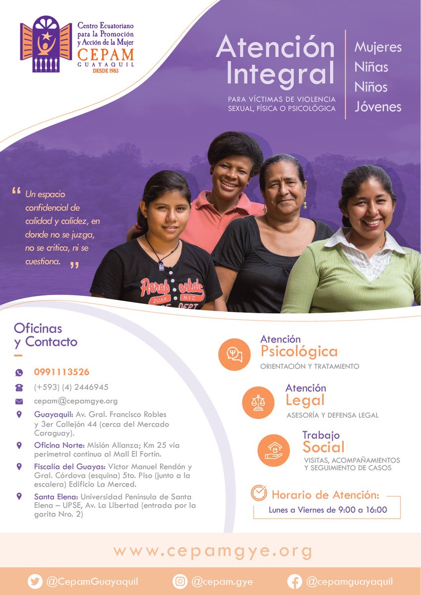 CepamGuayaquil's tweet photo. Si conoces o eres víctima de algún tipo de violencia, podemos apoyarte, conoce todos nuestros puntos de atención 👇🏾 o comunícate con nosotras al 0991113526 para recibir más información.

📌Guarda y comparte esta información.

📢Nunca más tendran la comodidad de nuestro silencio. https://t.co/WTzclAsOkN