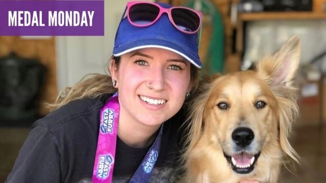 Today's #MedalMonday is rebarkable! 🐶

Shout-out to Brittany &amp; her adorable pup, Koda.

To prepare for their run, both Brittany and Koda ran 5K a couple times a week and celebrated their big finish with an ice cold beverage, and a large bone!

#Mbmarathon #MedalMonday