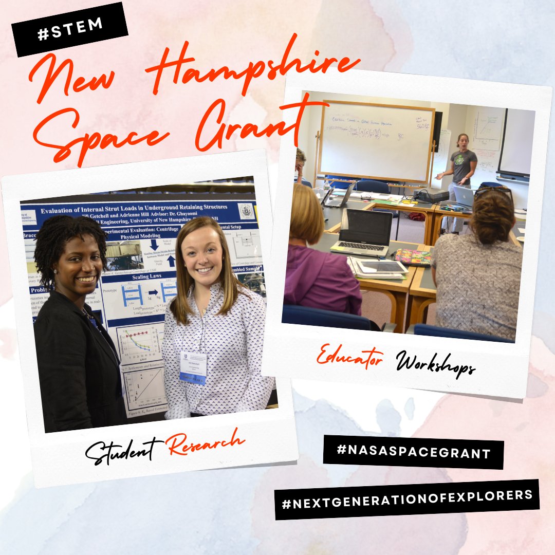 Check out your state's #NASASpaceGrant!
spacegrant.org

✨ This week's highlight:
#NewHampshireSpaceGrant 👩🏾‍🚀
🌐: nhsgc.unh.edu

#ResearchFellowships 📚 #NASAInternships 👩🏻‍🔬 #STEMEducation 👩🏿‍🏫 #K12Outreach 🖍️#NextGenerationOfExplorers 👩🏿‍🎓

📸: @NHSpaceGrant