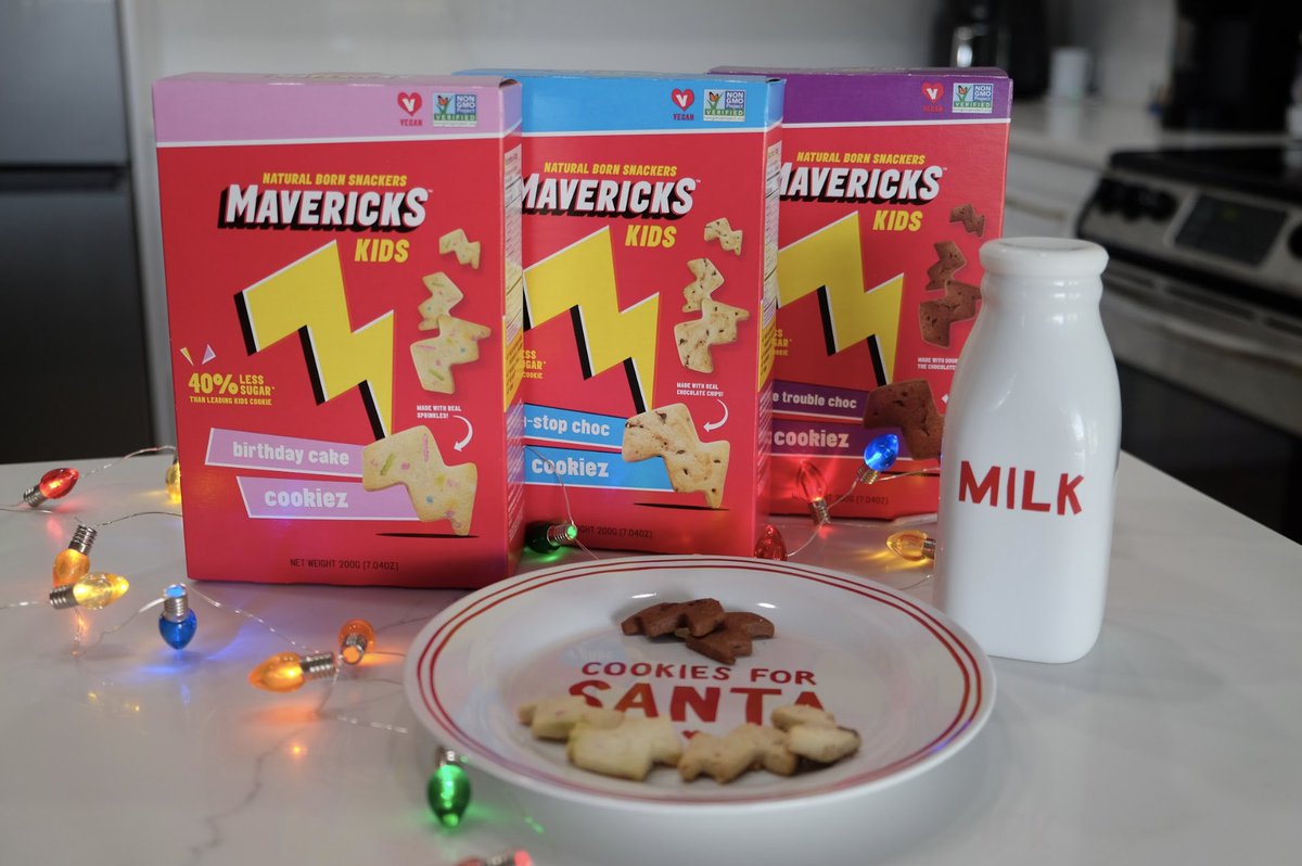 Naughty snacks no more! 🎅🏻 Check out Mavericks Cookiez, with all the big flavor kids crave – from Birthday Cake to Double Trouble Chocolate - but 40% less sugar than the leading cookie with none of the junk
