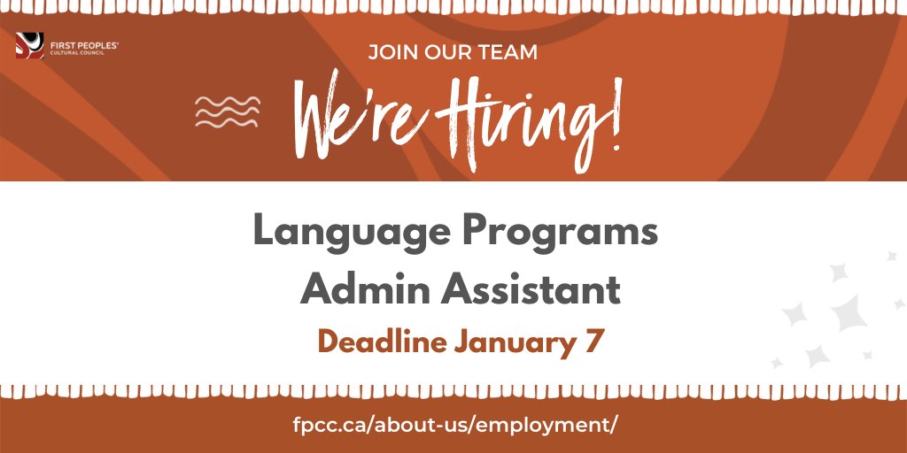 JOIN OUR TEAM! - We're Hiring! 📢 Interested in a job that supports the success of language revitalization for First Nation communities in B.C.? 👉🏽 Submit your resume &amp; cover letter today! 💻💡To learn more, check out the full job description: ow.ly/a01P50HexW8