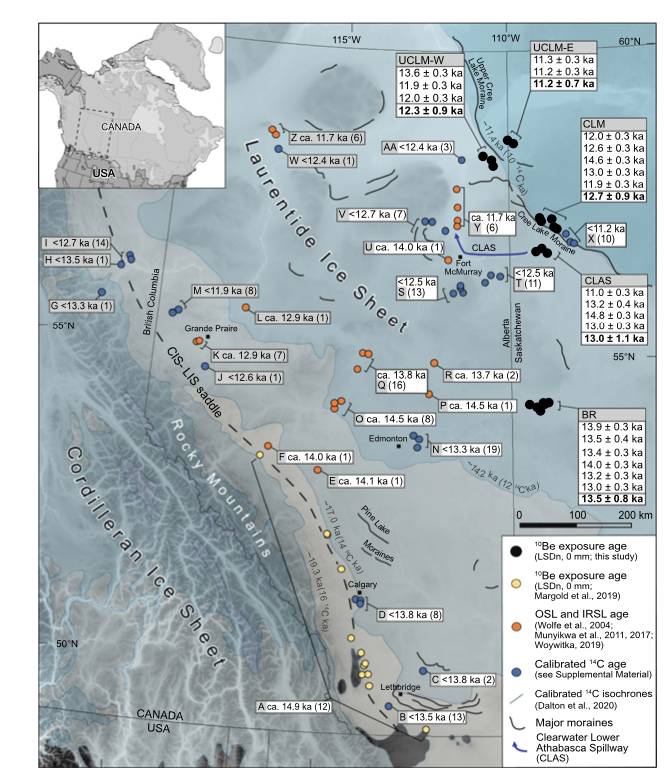 New paper from Sophie Norris' PhD (<a href="/sl_norris1/">Sophie Norris</a>) Reconstructing Deglaciation of the SW Laurentide Ice Sheet. Resolves divergent models of the LIS using new 10Be dates combined with Bayesian modelling of earlier chronometers.  Published in  in Geology.
pubs.geoscienceworld.org/gsa/geology/ar…
