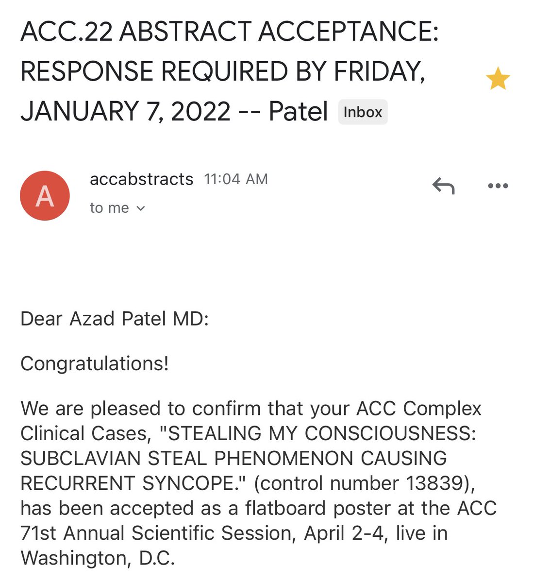 Azad Patel (@azadpatelmd) on Twitter photo Accepted in ACC 2022 Washington DC! Excited to present!! <a href="/ACCinTouch/">American College of Cardiology</a> #acc2022 <a href="/ACCVirginia/">Virginia Chapter, American College of Cardiology</a> <a href="/BalladHealth/">Ballad Health</a> Accepted in ACC 2022 Washington DC! Excited to present!! <a href="/ACCinTouch/">American College of Cardiology</a> #acc2022 <a href="/ACCVirginia/">Virginia Chapter, American College of Cardiology</a> <a href="/BalladHealth/">Ballad Health</a>