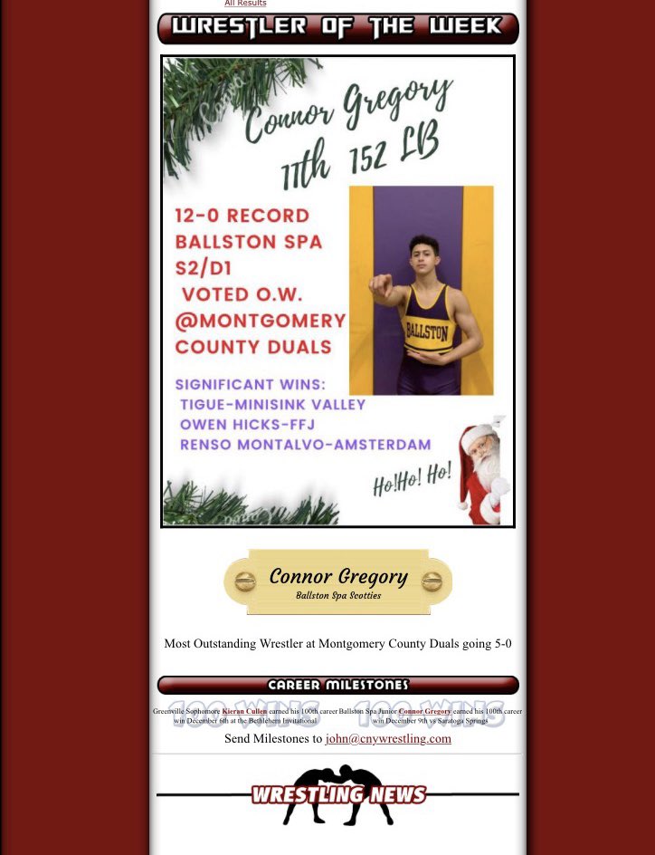 BSpaWrestles's tweet photo. Connor Gregory is the @cnywrestling Wrestler of the Week!!  Well deserved!! @Scotties_Fans @B_Spa_Athletics https://t.co/kS1DTqugwh