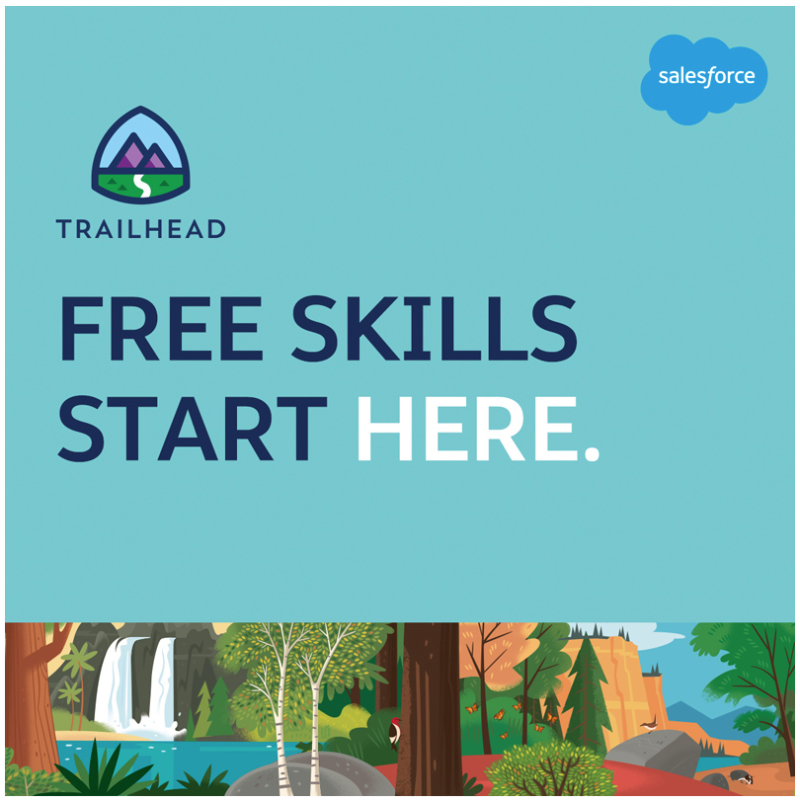 trailhead's tweet photo. 🚫  No tuition
🚫   No fees
✅  Just in-demand skills you can learn for FREE! 

🤠 Say hello to Trailhead, the free online learning platform from Salesforce