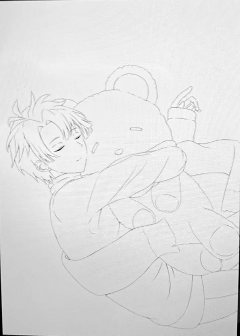 まだ線画までだけど、和泉三月とクマのぬいぐるみを突然描きたくなったから描いてみたらこうなった。 