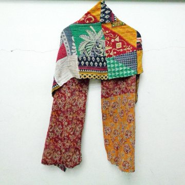 Vintage Dupatta Long Stole Cotton patchwork Hand Embroidered Kantha Scarves SU47