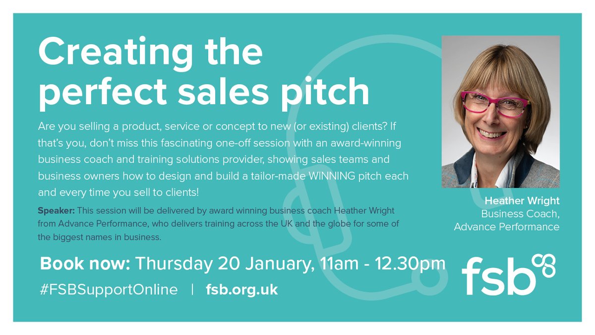 Join us for our National Webinar Creating the perfect sales pitch

🗓Thursday 20 January
⌚11am – 12.30pm 

Book your place 👇💻
bit.ly/3q5sNoM
