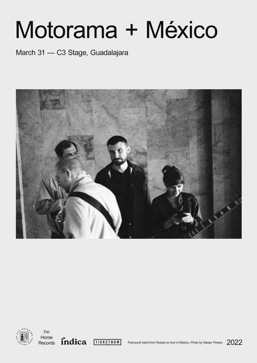 🔥  <a href="/motorama_tweet/">Motorama</a> REGRESA A GDL 🔥 Después de una exitosa visita a #GDL en <a href="/FestivalAdverso/">FestivalAdverso</a> , la banda rusa de post-punk regresa a Guadalajara con nuevo material. 31 DE MARZO en <a href="/C3Mexico/">C3 Stage</a> 
🎟 BOLETOS EN: eventos.ticketnowmexico.com/MOTORAMA2022 Y EN TAQUILLA DE C3 STAGE. 
 <a href="/ack_promote/">ACKPromote</a> #Índica