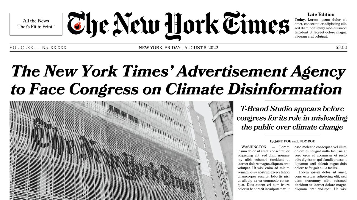 adsnotfit2print's tweet image. As @tbrandstudio continues to push misleading ads for Exxon, Chevron and Shell despite the recent Congressional hearing on those companies for their role in pushing #climatedisinformation, how long will it be before we're seeing headlines like this in real life too?