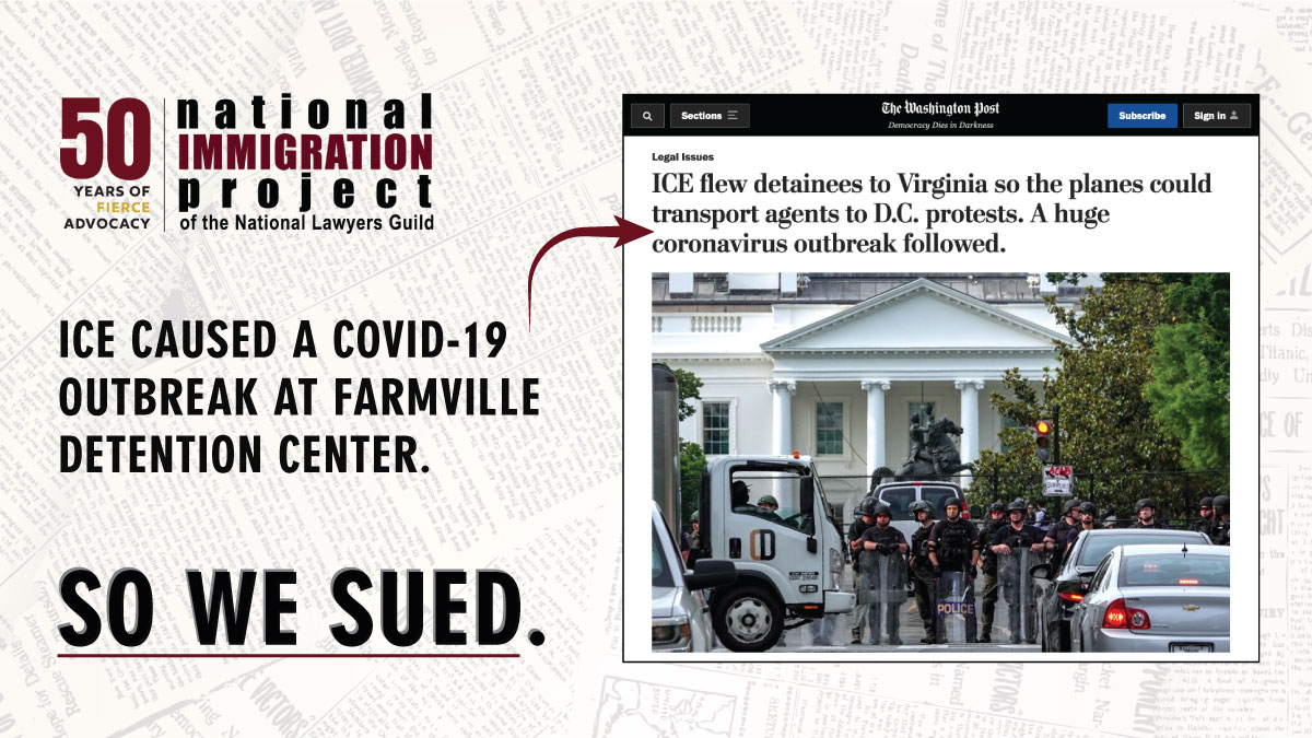 We sued ICE for causing a COVID-19 outbreak at Farmville. Thank you for supporting us as we use this litigation to help #ShutDownFarmville & #FreeThemAll.

We hope you'll consider making a donation today to keep our litigation work going strong in 2022! 👉🏽 secure.nationalimmigrationproject.org/np/clients/nat…