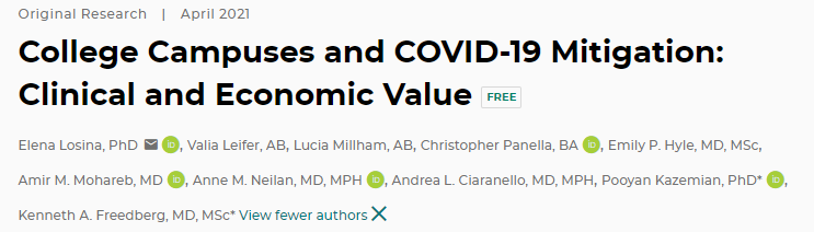 OrACORe_BWH's tweet photo. Ranked #1 on our list is a study conducted by Dr. Losina, @valialeifer, and colleagues that evaluated the clinical and economic value of COVID-19 mitigation strategies on college campuses, finding that mandatory masking would reduce infections the most: https://t.co/os5mqmNAyV https://t.co/OrW0eTbBfN