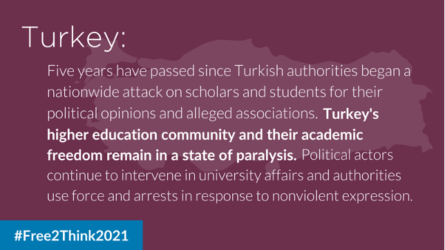 ScholarsAtRisk's tweet photo. In #Free2Think2021, SAR calls on #Turkey’s gov’t to refrain from such attacks and to respect #AcademicFreedom and the autonomy of the country's #HigherEd institutions. @insanhaklari @bianet_eng 

Read the report: https://t.co/V4Aai1NArI https://t.co/Fm25aDd1BD