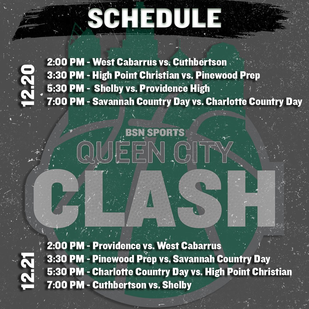 The Clash Is Back! The 2021 <a href="/BSNSPORTS/">BSN SPORTS</a> #QueenCityClash tips off this afternoon at 2pm!

<a href="/CCDSGirlsHoops/">Buccaneer Girls' Basketball</a> <a href="/Pwoodgirlsbball/">PinewoodPrepGirlsBasketball</a> <a href="/phswomensbball/">PHS Women's Bball</a> <a href="/WbbGoldenLions/">GoldenLionsWBB</a> <a href="/HPCAGirlsBBall/">HPCA Girls Basketball</a> <a href="/SCDS_Athletics/">SCDS Athletics</a> <a href="/westcabWBB/">West Cabarrus WBB</a> 

📍 : 1440 Carmel Road, Charlotte, NC