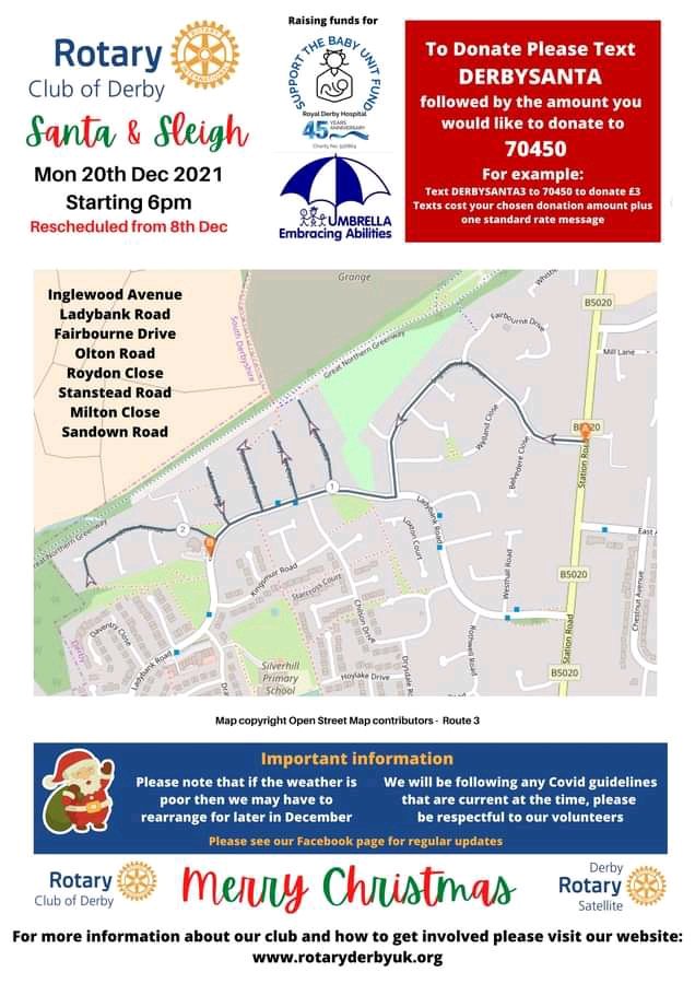 Look out for Santa's Sleigh tonight around Mickleover. Starts at 6pm.
