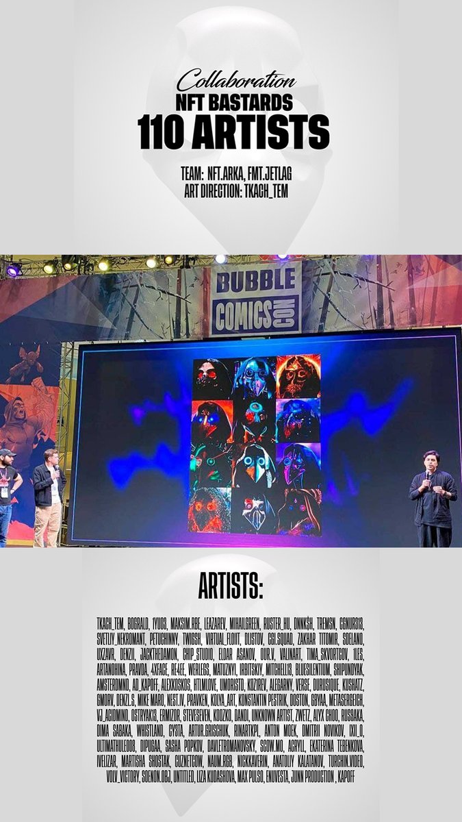 tkach_tem's tweet photo. Hey guys, we have some good news!

The release of our 110 Artist Collaboration with @bubble_comics ("Major Grom: Plague Doctor" movie) is coming soon ⚡️

This collection was previewed on #bubblecomicscon screens yesterday.

Team: @NftBastards, @tkach_tem, @nftarka, @fmtjetlag https://t.co/qP5dMa1yDb