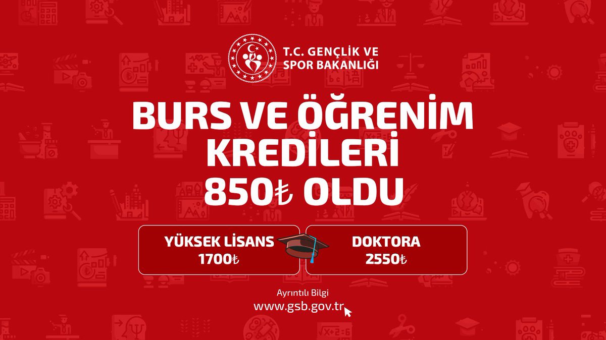 Sayın Cumhurbaşkanımız <a href="/RTErdogan/">Recep Tayyip Erdoğan</a>, GSB Burs ve Öğrenim Kredisi artış haberini açıkladı. Gençlerimize hayırlı, uğurlu olsun.

#GSBÖğrencininYanında