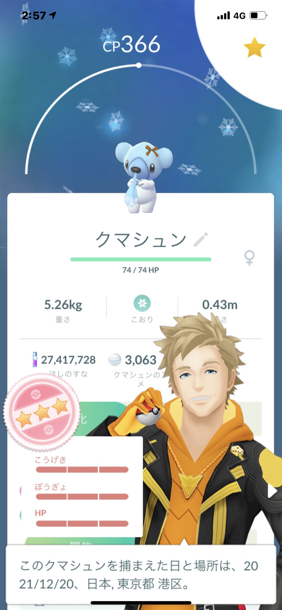Team とし Pokemongo 野生のクマシュン個体値100ゲット ポケモンgo クマシュン T Co Dmq1emapah Twitter