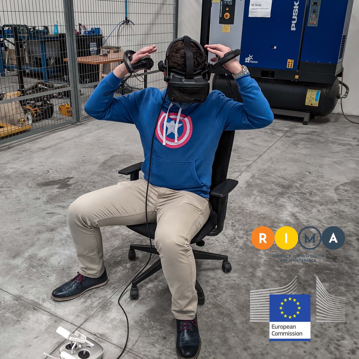 ves_robotics's tweet photo. Our first steps with VR systems in the ACIDRONES project! With this new interface, pilots will be able to have a better perception of the robot's environment @NetworkRima #Robotics https://t.co/MUn9qzql29