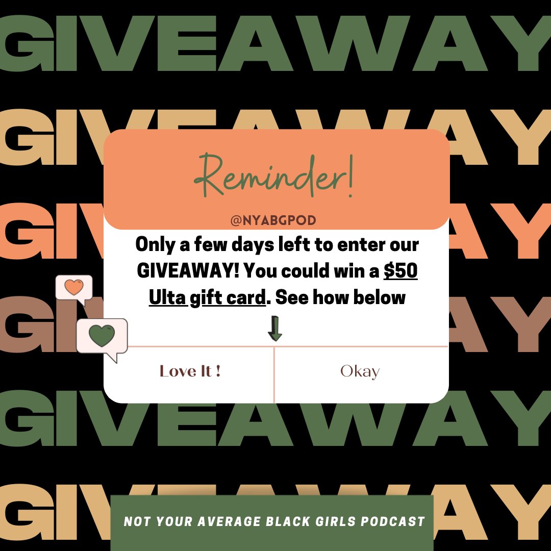 nyabgpod's tweet photo. 1. Share our podcast with a friend through text or DM⁠ 2. Screenshot it!⁠ 3. Send us the screenshot @nyabgpod ⁠
DO NOT send the SAME screenshot repeatedly. Share with a different friend EACH TIME. ONE winner will be chosen 12/24! #giveaway #blackpodcaster https://t.co/j9R1brxx2F