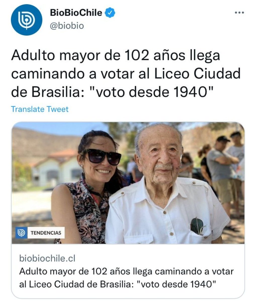 hstyletc's tweet photo. Hola🥺 les quería preguntar si m ayudan con un rt para k @gabrielboric lo vea

Mi tata tiene 102, vivió muchos años en Magallanes y ayer fue con toda la esperanza a votar 1 por un chile mejor. Estaría encantado si tiene la posibilidad de conocerlo #BoricPresidentedeChile https://t.co/zOxglBe2vh