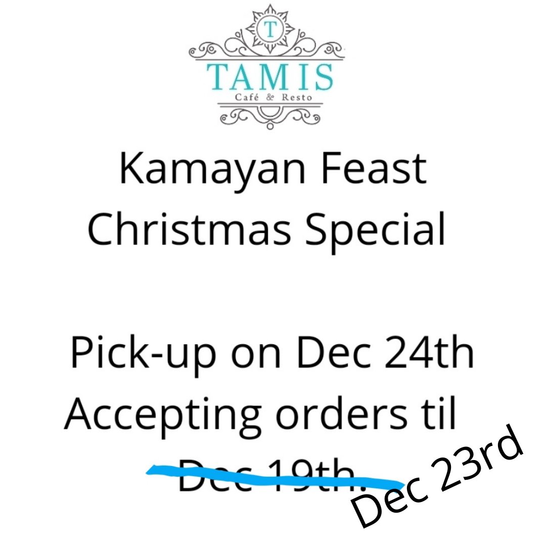 Due to new restrictions, we will extend holiday pre orders til the 23rd! Please give us a call 613-567-7550 once we open this Wednesday, or contact us at tamisottawa@gmail.com 
Thank you for your continous support, and please stay safe!