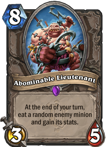 HSTopDecks's tweet photo. Abominable Lieutenant will be banned from Arena drafts starting in today's patch. Check out full patch notes here: https://t.co/Nzhpj3RCrg #Hearthstone #ArenaHS https://t.co/8vu5tNu3h8