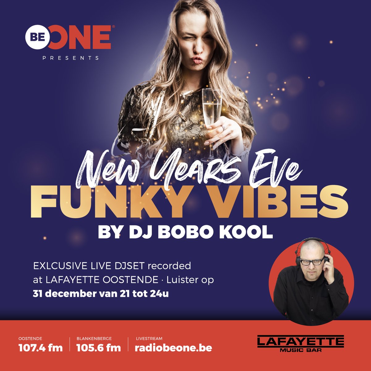 Bobo_Kool's tweet photo. Op oudejaarsavond Funky Lafayette Music Vibe in de huiskamer via radio Be One.  Tune In 31 december van 21H tot Middernacht op 107,4Fm (Oostende) - 105,6Fm (Blankenberge) - https://t.co/3GRa53dYiO - of de beter radioapp #LafayetteMusicBar #RadioBeOne #Oostende #LoveOostende #NYE https://t.co/8aK4p0JalA