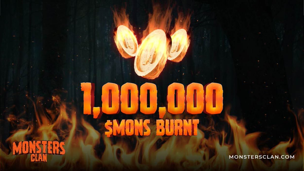 _Monstersclan's tweet photo. 1 MILLION $MONS TOKENS BURNT 🔥

We are here to announce that 1 Million $MONS Tokens from team's allocation have been burnt. Some exciting and worth waiting news coming up 🔥🚀 

#MonstersClan #P2E #NFTGame #TokenBurn #MONS https://t.co/XnvD1VkBo8