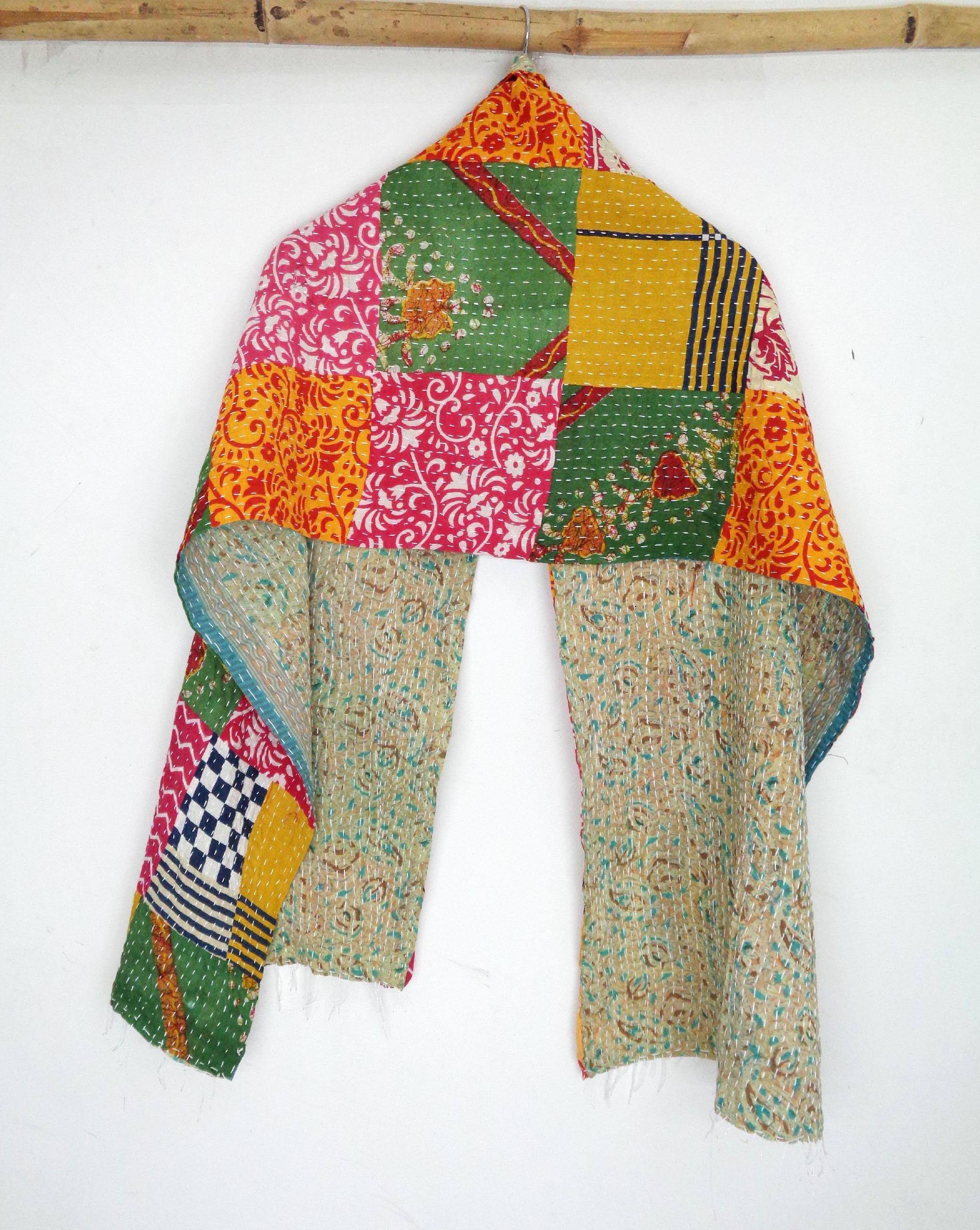 New Kantha Scarf Cotton Sari Stole Dupatta Neck Wrap Indian Handmade Wraps SL43