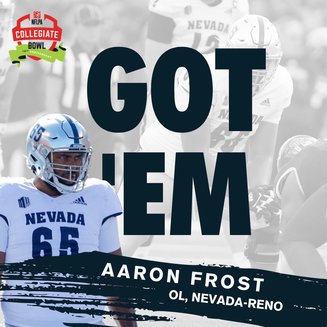 NFLPABowl's tweet photo. Let’s hear it for our latest #NFLPABowl addition 👏

Offensive lineman Aaron Frost (@Ajay_Frost) from @NevadaFootball will be traveling to Pasadena. Frost made All-Mountain West Second Team for the second season to cap off his final year.

Way to go Aaron 💪

#Path2Pasadena https://t.co/43aXfC65G2