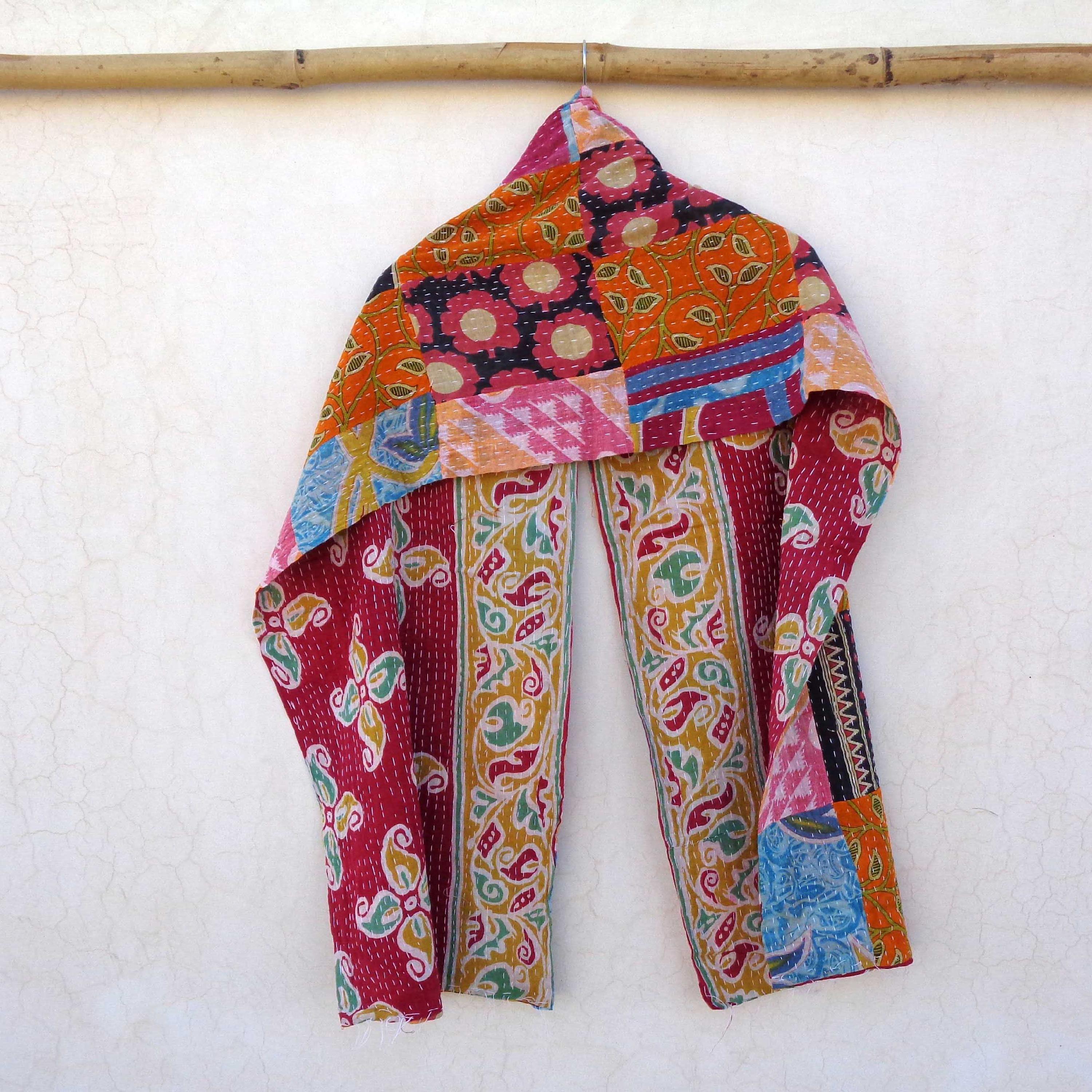 Cotton Kantha Neck Wrap Women Reversible Neckerchief Bohemian Indian Hippy Scarf SL68
