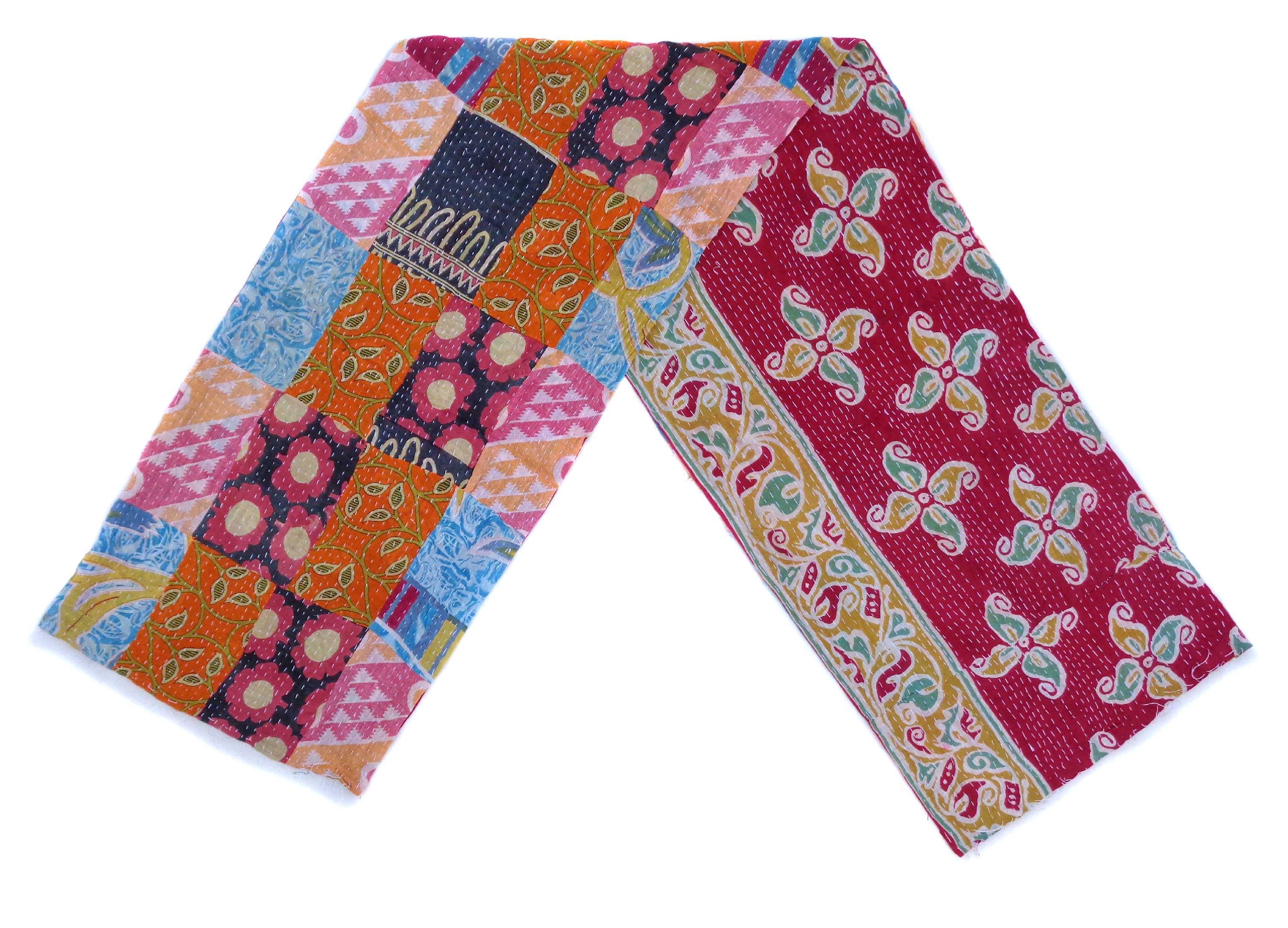 Cotton Kantha Neck Wrap Women Reversible Neckerchief Bohemian Indian Hippy Scarf SL68