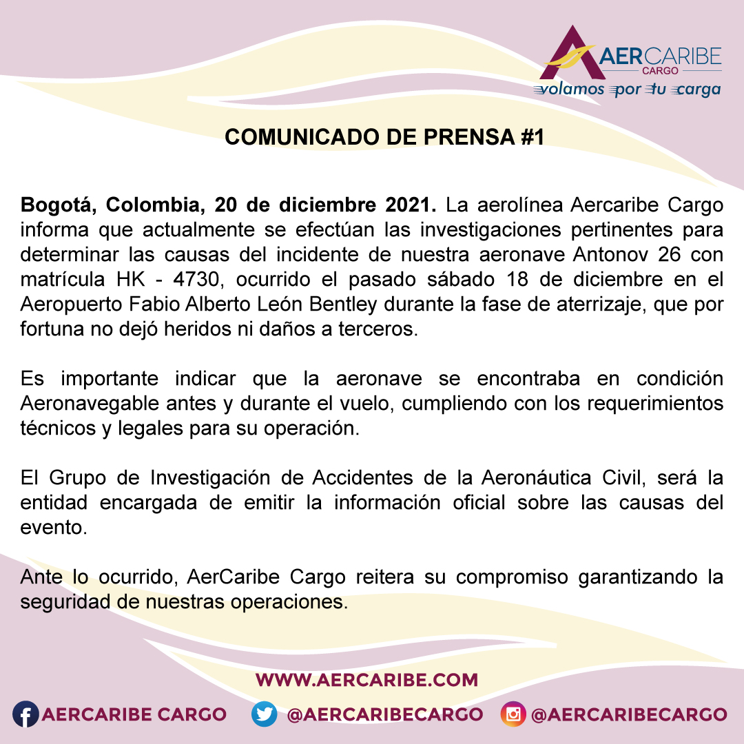 AercaribeCargo's tweet photo. COMUNICADO DE PRENSA https://t.co/39HeHc5CUa