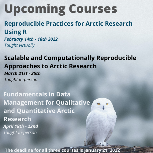 arcticdatactr's tweet photo. 🚨Upcoming workshops alert!🚨Do you have data skill needs? Maybe fundamental R skills to help manage your data? Or advanced computational skills to get you to the next level? Apply to one of our upcoming data workshops! Please circulate. 🐻‍❄️❄️Apply here: https://t.co/2uFJgeaegT https://t.co/M9BLmIJUuf