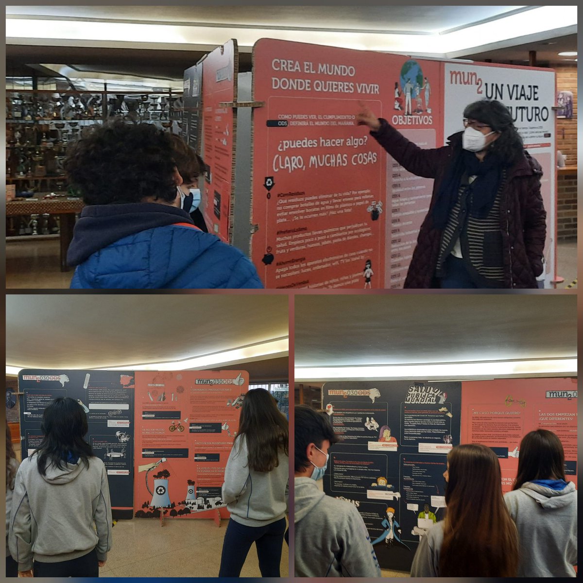 maristassegovia's tweet photo. Los alumnos de Secundaria visitan la exposición "Crea el mundo donde quieres vivir". Analizando lo conseguido y lo que queda por avanzar en el cumplimiento de los ODS. #ONGSED #semanadesolidaridad #MaristasEscucha #MaristasSegovia https://t.co/rGi40qKpyF