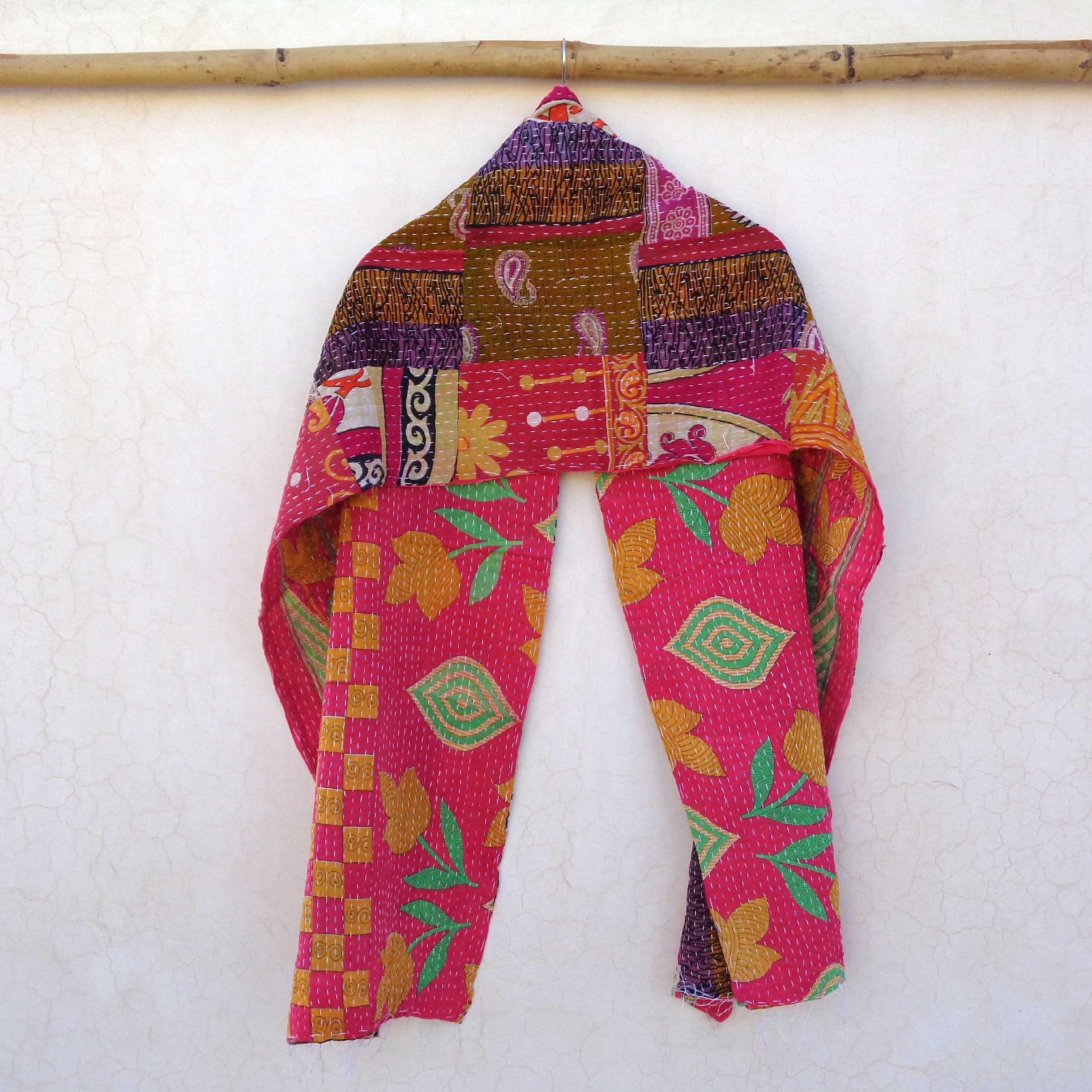 Indian Cotton Vintage Handmade Kantha Scarf Sari Shawl Scarves Stole Neck Wrap SL86