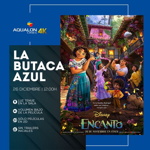 💙VUELVE LA BUTACA AZUL
🎞️"Encanto". Domingo 26 de diciembre a las 12h. Por 3,5€. Se podrá ver con algunos ajustes en el ambiente de la sala:✅Luz tenue✅Volumen bajo de la película✅Sin trailers iniciales. Recuerda llevar tu Certificado Covid para acceder al cine #LaButacaAzul