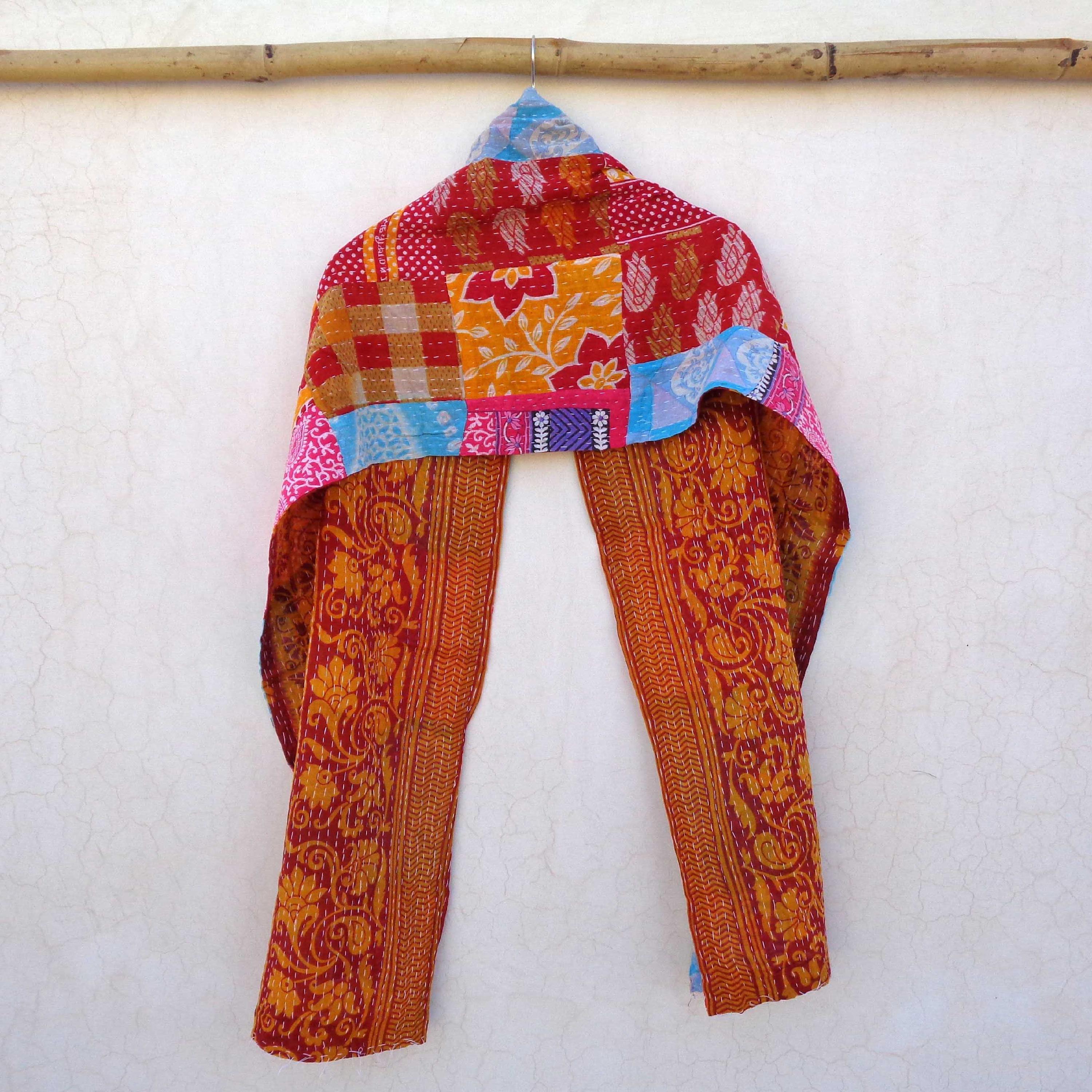Cotton Kantha Scarf Neck Wrap Stole Dupatta Hand Quilted Women Shawl Stitched SL88