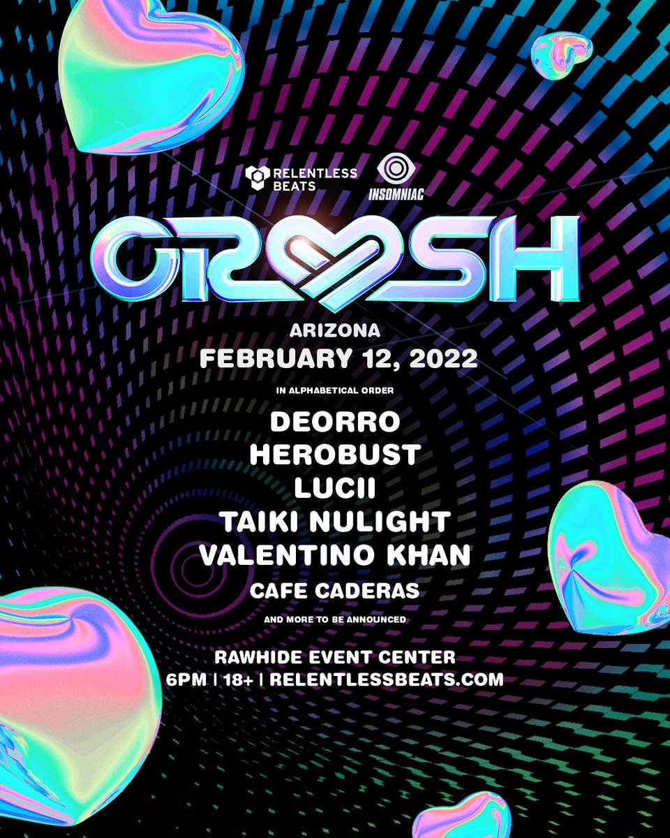 We are celebrating love and music on February 12, 2022 at Rawhide Event Center as Crush returns to Arizona for the 12th time ❤️💙💜

Tickets on sale Wednesday, December 22 at 10am MT -- rb.ht/CrushAZ22