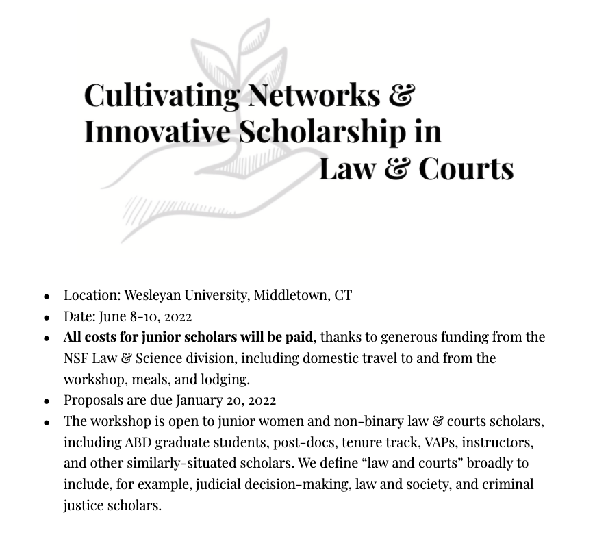 📣 We're thrilled to announce the Call for proposals is now open! 🎉
⏰ Proposals due 1/20/22
💸 Funding provided by NSF Law &amp; Science division
ℹ️ More info here: bit.ly/lcworkshop22 and here bit.ly/lccultivatewor…
📝 Apply! bit.ly/lcworkshopapply