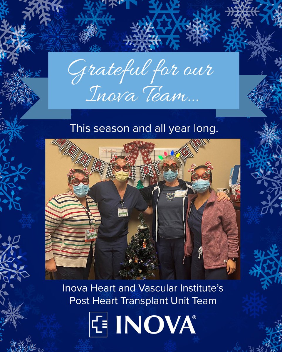 InovaHealth's tweet photo. Join us in recognizing Inova Heart and Vascular Institute's Post Heart Transplant Team! They anticipate the needs and integrate every aspect of care for our patients that have received a #hearttransplant! #InovaProud #InovaStrong @IHVInews https://t.co/N1mbEys6zW